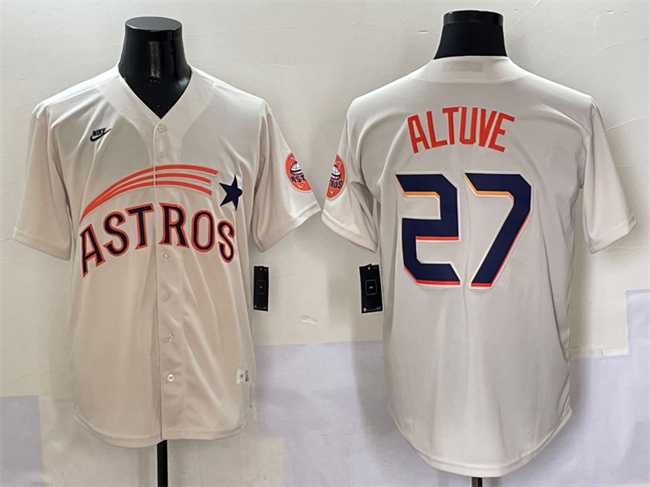 Mens Houston Astros #27 Jose Altuve Cream Throwback Cooperstown Collection Limited Stitched Jersey